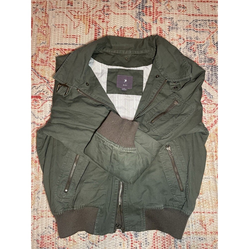 Forever 21 Army Olive Green Military Style Utility Jacket Size Large